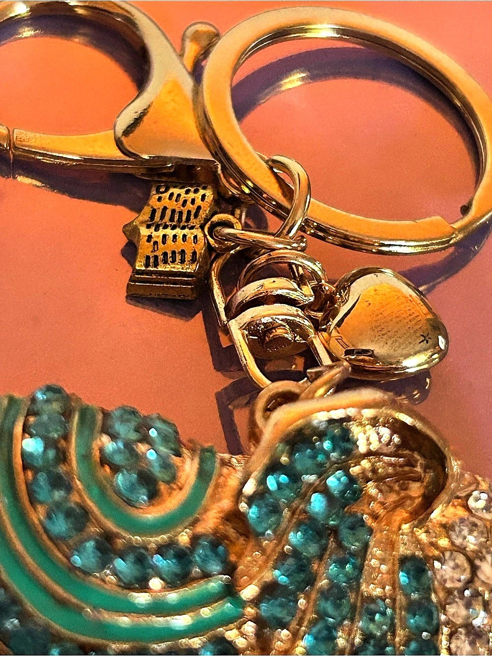 Elephant Rhinestone Keychain Gold Turquoise New - Picture 4 of 6